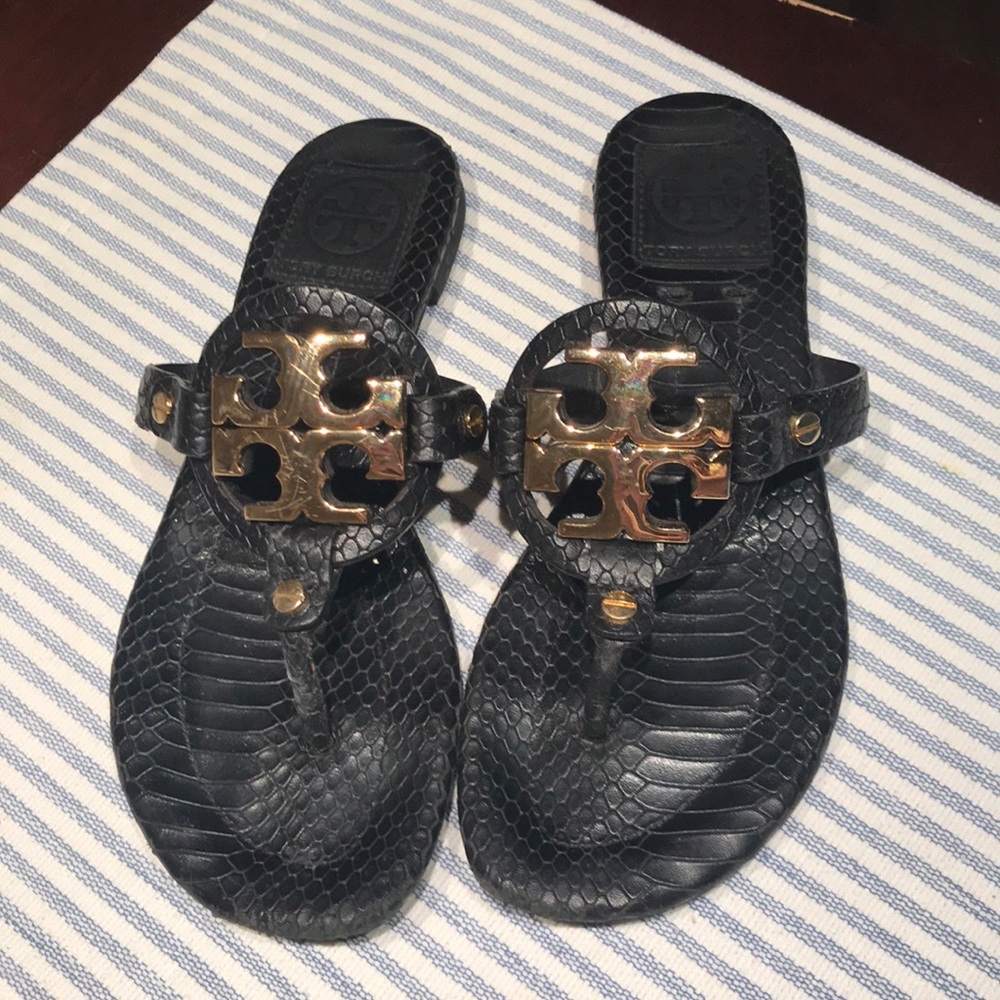 Tory Burch Black Miller sandals with gold